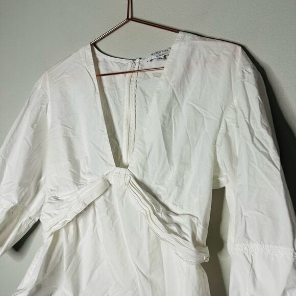 DEREK LAM White Noe Puff-Sleeve Peplum Plunging V-Neck Top Size 42 - Picture 7 of 10